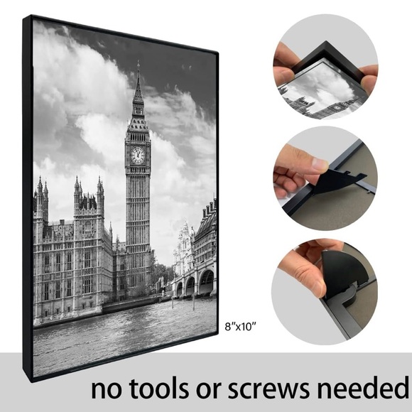 New! GOmaize Front Loading Black Frame, 8x10 Set of 5, Wall & Table Mounting - Picture 4 of 8
